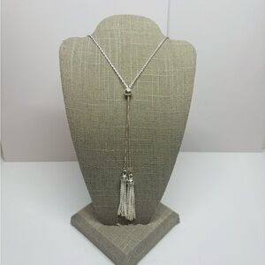 NWT Sterling Silver Flat Popcorn Link with Tassel Necklace - Sliding Adjustable